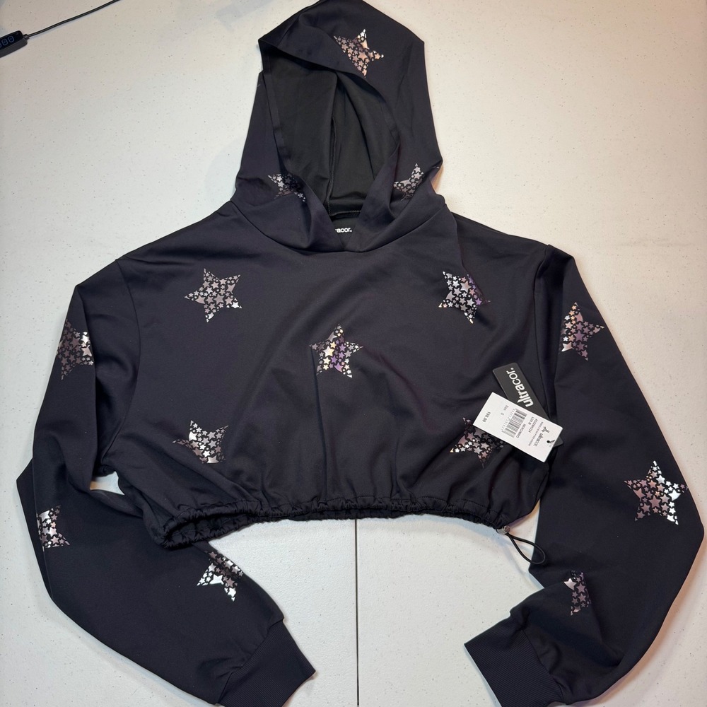 NWT $198 Ultracor Nebula Star Pyxis Hoodie Cropped Black Metallic Luxe Size S